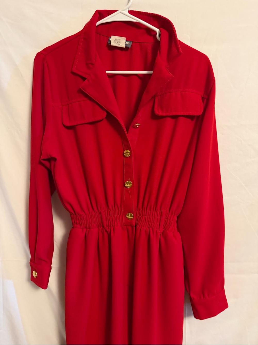 Vintage Saint Germain Petite Red Dress with Button Front